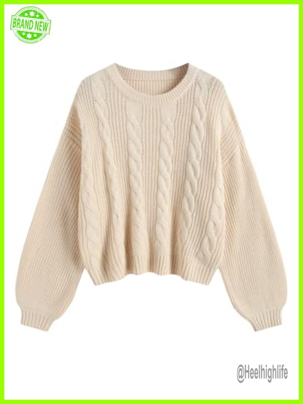 ZAFUL Cable Knit Sweater Oversized Lantern Sleeve Pullover Top Women's